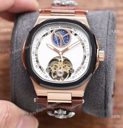 Copy Patek Philippe Nautilus Moon phase Watches 41mm Rose Gold & Black